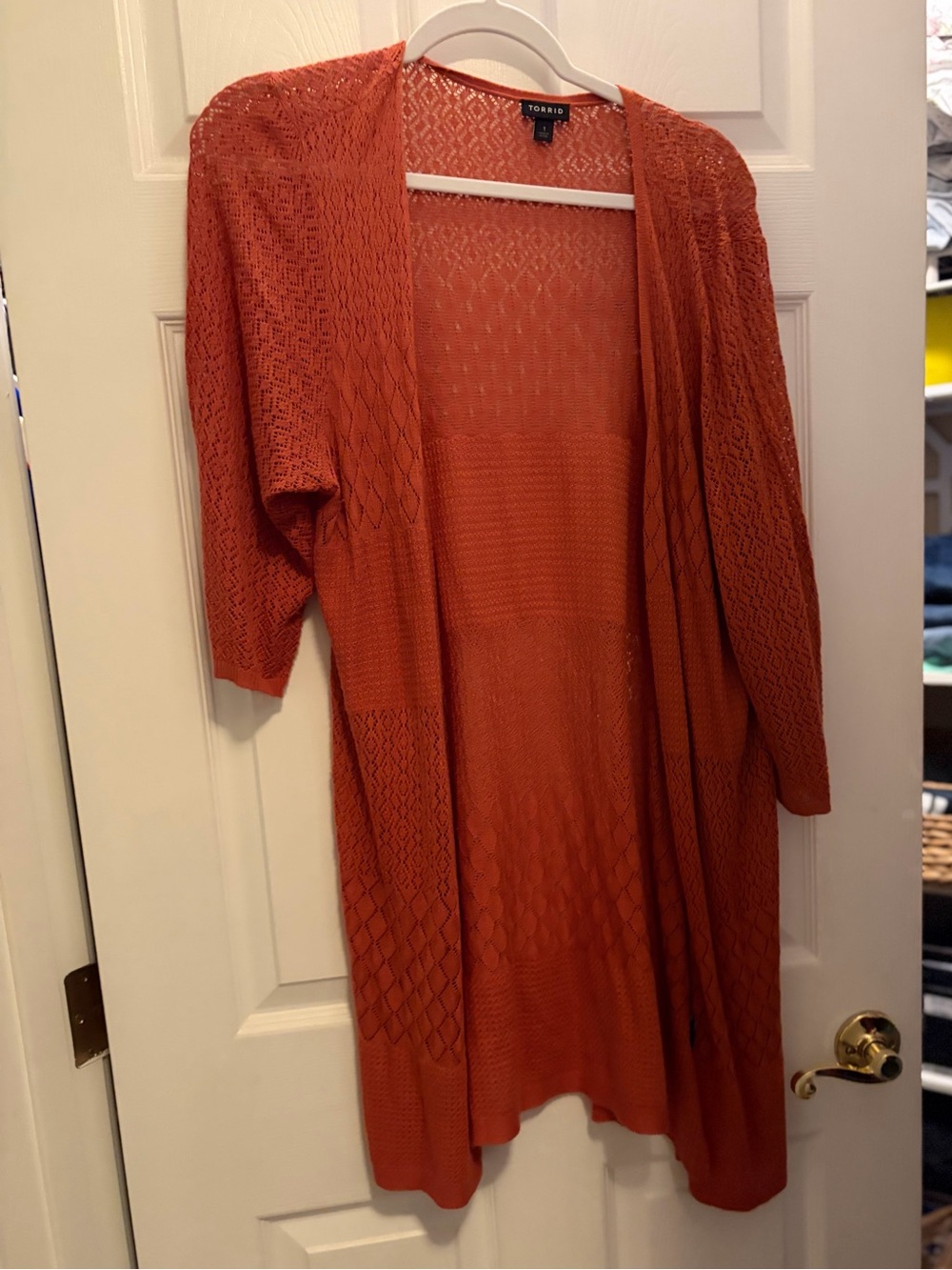 Torrid - Size 1 Burnt Orange Crochet Knit Open Front Layering Cardigan